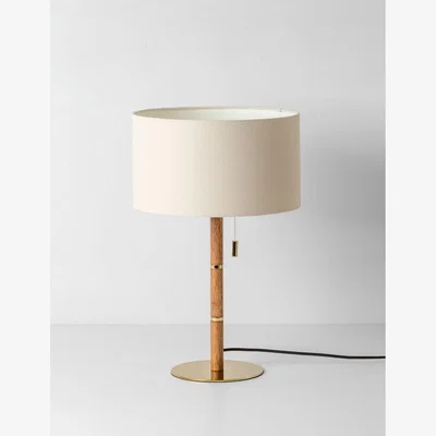 Rose & Grey Houseof Wooden and Brass Disk Table Lamp Wood and Brass