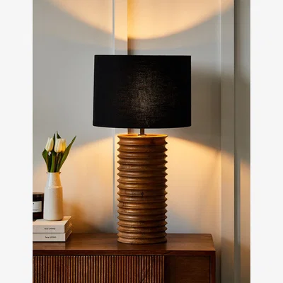 Rose & Grey Brown Mauro Mango Wood Table Lamp with Medium Black Linen Shade