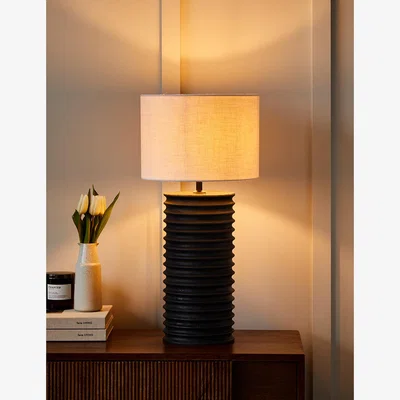 Rose & Grey Large Black Mauro Mango Wood Table Lamp with Medium Warm White Linen Shade