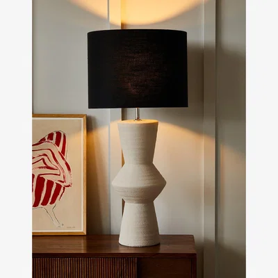 Rose & Grey Cream Ayla Ceramic Table Lamp with Large Black Linen Shade