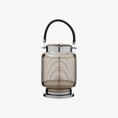 Teddy Beau Teddy's Collection Nickel Stripe Glass Stainless Steel White Lantern / Small