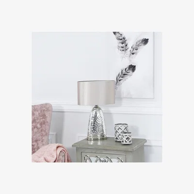 Teddy Beau Deco Home Chrome Glass Table Lamp With Blush Pink Shade / Mirror