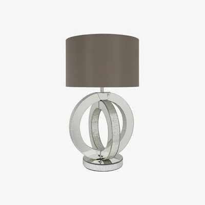 Teddy Beau Deco Home Glitz Double Ring Table Lamp With Taupe Shade / Pure White