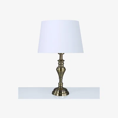 Teddy Beau Deco Home Antique Brass Sandringham Table Lamp With White Empire Shade