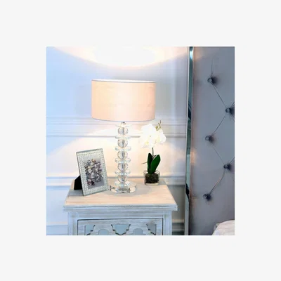 Teddy Beau Deco Home 51.5cm Crystal Glass Table Lamp With White Velvet Shade
