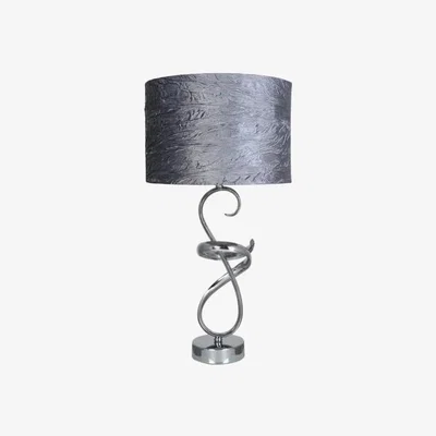 Teddy Beau Deco Home 56cm Swirl Metal Table Lamp Grey Velvet Shade - Dual Plug
