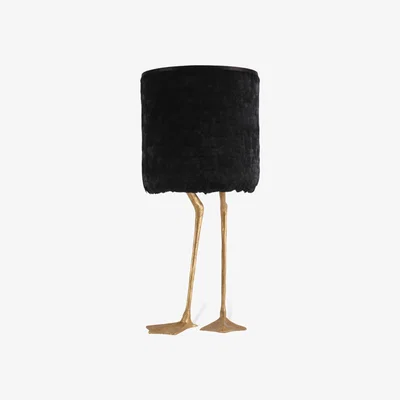Tobias Oliver Porta Romana I Duck Feet Lamp I Decayed Gold With Black Duck Feather Shade/Black Satin Lining