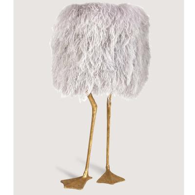 Tobias Oliver Porta Romana I Duck Feet Lamp | Decayed Gold with Warm Grey Ostrich Feather