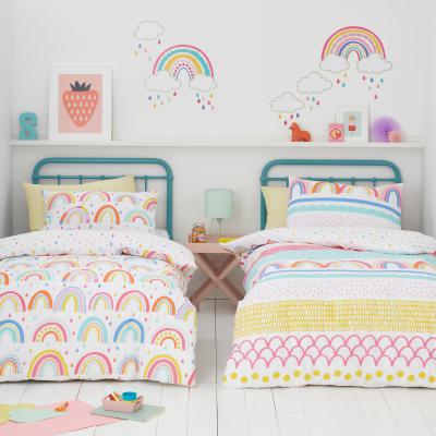 Dunelm Elements Rainbow Geometric 100% Cotton Duvet Cover and Pillowcase Twin Pack Set Pink, Blue and Yellow