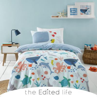 Dunelm Protect our Seas Blue 100% Organic Cotton Duvet Cover and Pillowcase Set Light Blue