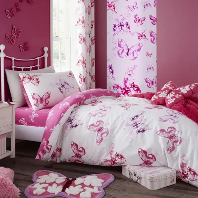 Dunelm Catherine Lansfield Butterfly Pink Single Duvet Cover and Pillowcase Set Pink