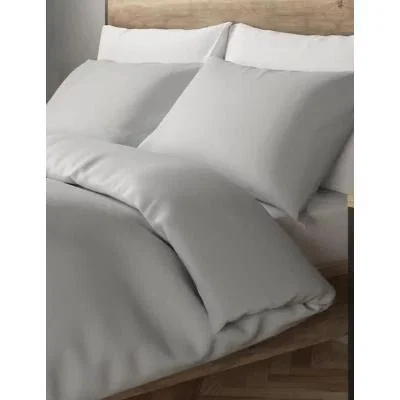 Marks & Spencer M&S Cotton Mix Non-Iron Duvet Cover - SGL - Grey, Grey,White