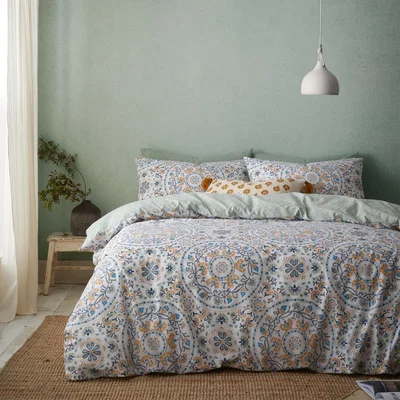 Downtown Pineapple Elephant Safiya Mandala Duvet Cover Set - Single In BlueGreenGold