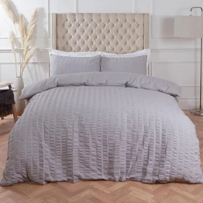 The Range Seersucker Duvet Cover with Pillowcase Bedding Set - Silver / Single