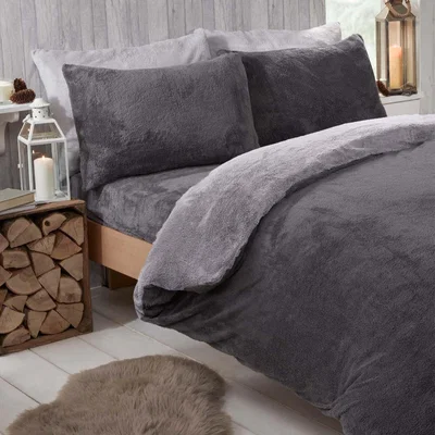 The Range Brentfords Reversible Teddy Duvet Cover Set with Pillowcases - Grey / Single