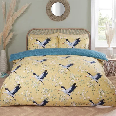 The Range Cranes Oriental Bird Duvet Cover Set - Ochre / Single