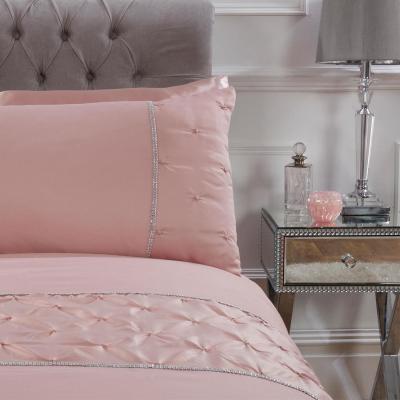 The Range Sienna Satin Pintuck Diamante Band Duvet Cover Bedding Set - Pink / Single