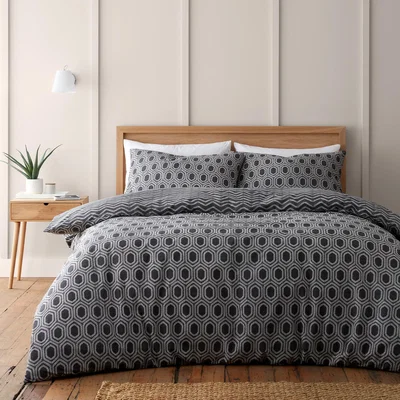 The Range Iona Geo Duvet Cover and Pillowcase Set - Black / Single