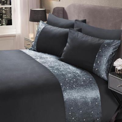 The Range Sienna Glitter Crushed Velvet Panel Duvet Cover Pillowcase - Grey / Single Size