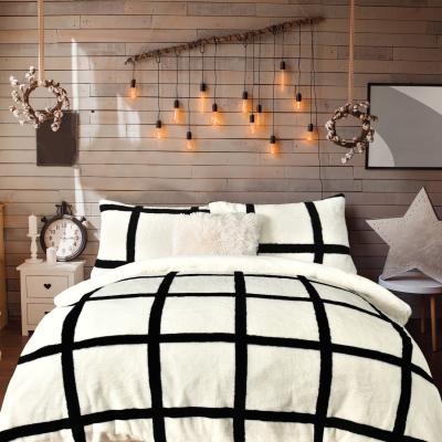 The Range Large Grid Check Teddy Duvet Cover and Pillowcase Set - Natural / Single