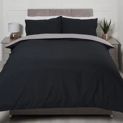 The Range Riley Reversible Duvet Cover and Pillowcase Set - Black/Grey / Single