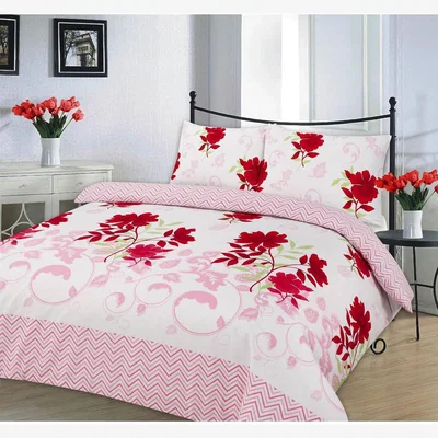 The Range Bethany Red Floral Duvet Cover Set Reverisible Zig Zag Bedding - Red / Single