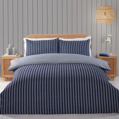 The Range Harbour Stripe Duvet Cover and Pillowcase Set - Navy / Single