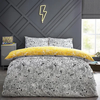 The Range Notebook Doodles Duvet Cover Set - White/Black / Single
