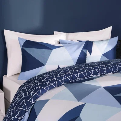 The Range Geometric Shapes Duvet Cover with Pillowcase Set Bedding Quilt - Navy / Single