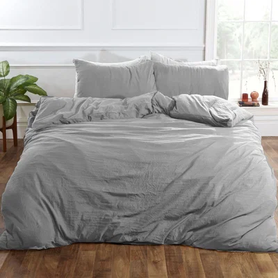 The Range Brentfords Washed Linen Look Duvet Cover Set with Pillowcases - Silver / Single
