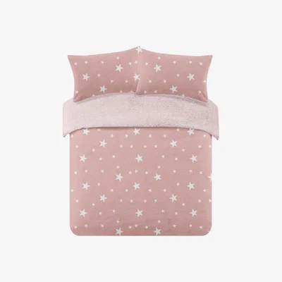 The Range Dreamscene Star Teddy Fleece Duvet Cover Bedding Set - Pink / Single