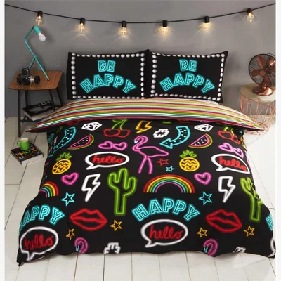The Range Be Happy Neon Lights Duvet Cover Set - Black / Single