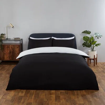 The Range Brentfords Plain Duvet Cover With Pillowcase Bedding Set - Black / 37cm / Single