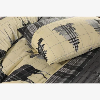 The Range Flannelette Tartan Stag Duvet Cover Set Set - Grey / Single