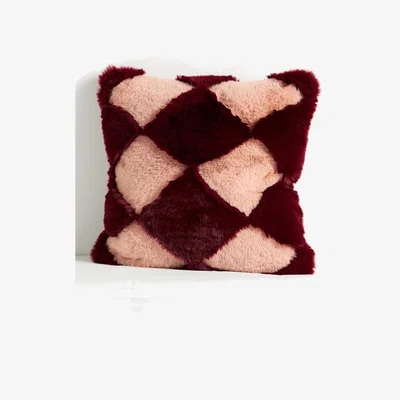 Anthropologie Chella Checkered Faux-Fur Pillow