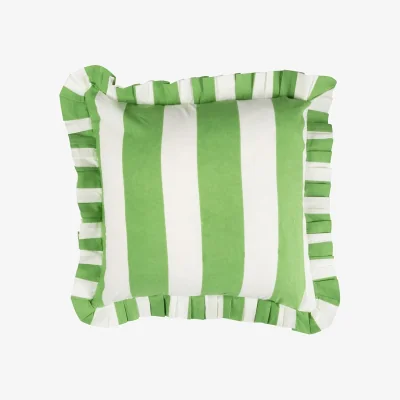 Casa by JJ Poppy Spring Green Cabana Stripe Ruffled Pillow