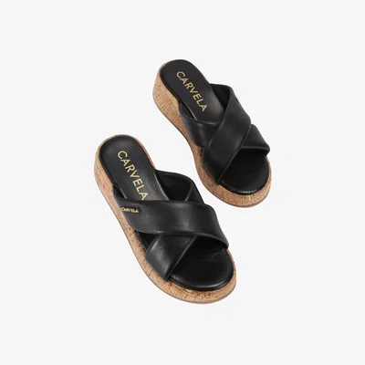 John Lewis Carvela Pillow Leather Crossover Sandals, Black