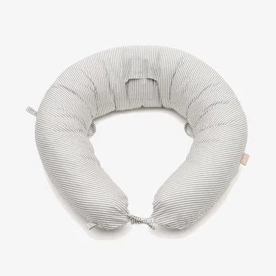 Kave Home Yamile breastfeeding pillow, 100% organic cotton (GOTS) in beige with grey stripes