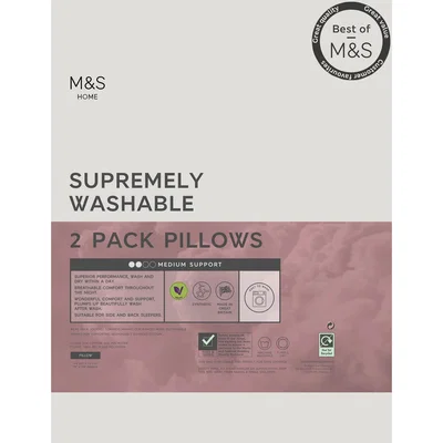 Marks & Spencer M&S 2 Pack Supremely Washable Medium Pillows - White, White