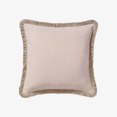 OKA Stonewashed Linen Cushion Cover With Fringing (51cmSq )- Dusty Rose