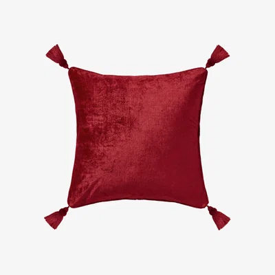 OKA OKA, Textured Linen Velvet Pillow Cover with Tassels - Rubellite, Cushion Covers, Velvet, Plain