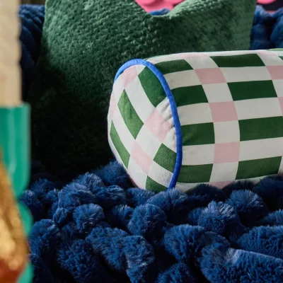 The Range OHS Check Print Bolster Pillow - Green/Pink