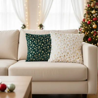 The Range 2 Pack Single Sided Christmas Themed Throw Pillows - Green and White