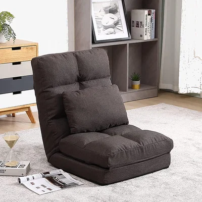 The Range Folding Floor Chair Adjustable 14 Angles with Pillow for Gaming Relaxing - Brown