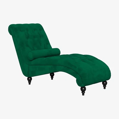 The Range Velvet Button-tufted Chaise Lounge with Lumbar Pillow - Green