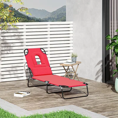 The Range Folding Sun Lounger with Pillow - Red