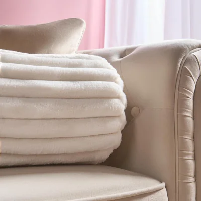 The Range OHS Faux Fur Ribbed Bolster Pillow - Cream