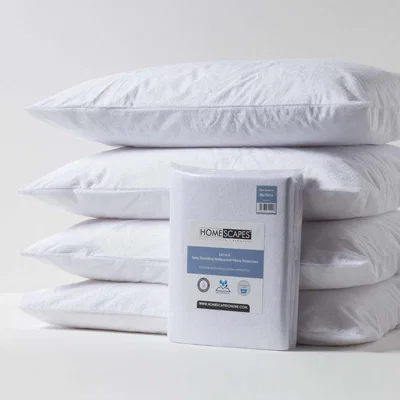 The Range Terry Towelling Waterproof Pillow Protectors Pack of 4 - White