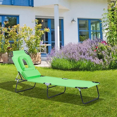 The Range Folding Sun Lounger with Pillow - Green