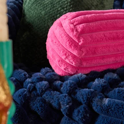 The Range OHS Faux Fur Ribbed Bolster Pillow - Hot Pink